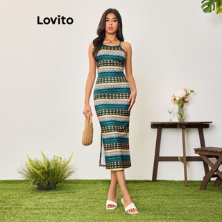 Lovito Casual Vestido Feminino com Estampa Geométrica LBA05079 (Multicor)