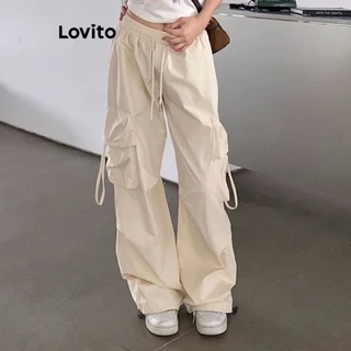 Lovito Calças Simples com Bolsos para Mulheres LNE16162 (Alperce)
