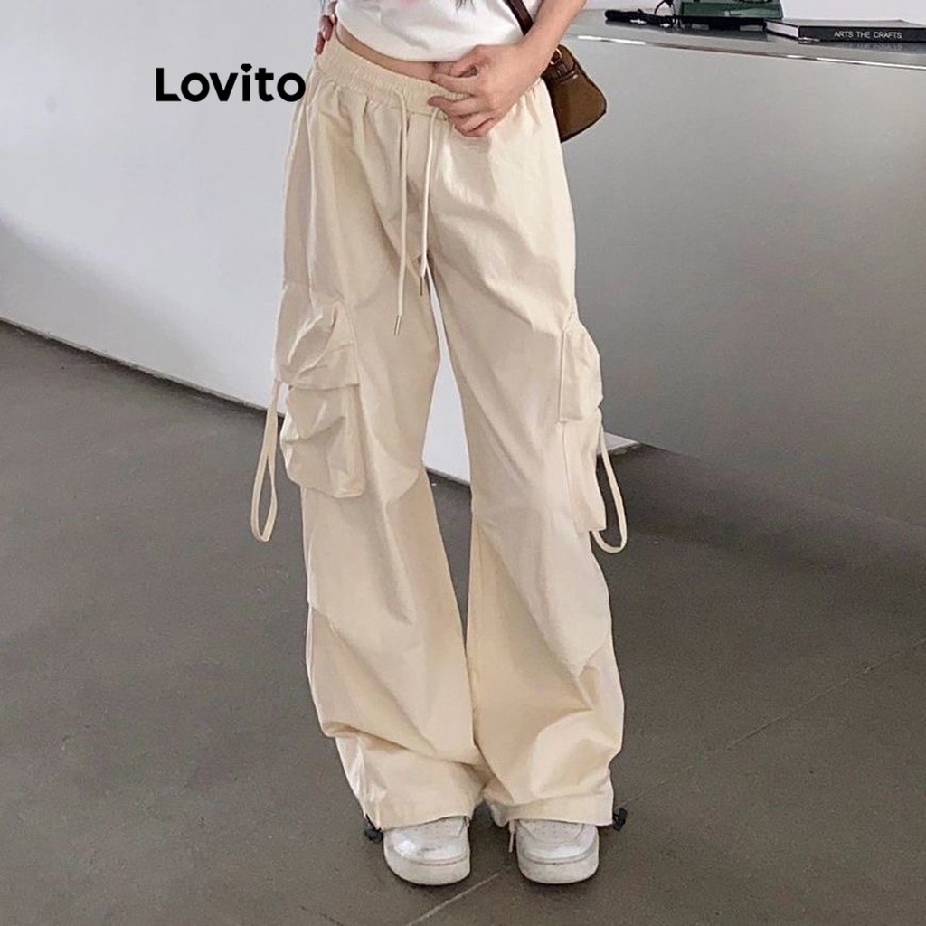 Lovito Calças Simples com Bolsos para Mulheres LNE16162 (Alperce)