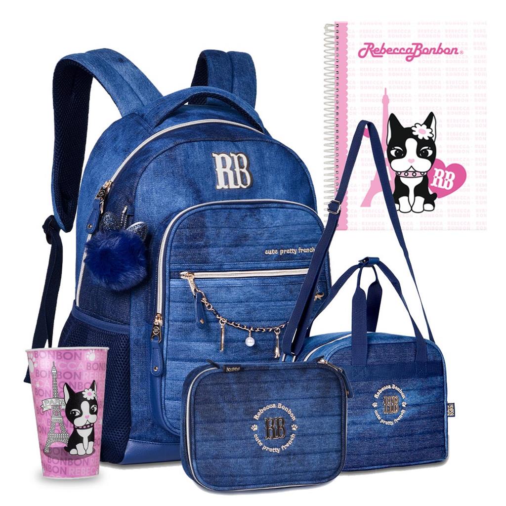 Kit Mochila Estojo Lancheira Caderno Espiral Copo 550ml Oficial Rebecca Bonbon Lancamento Exclusivo Meninas Juvenil