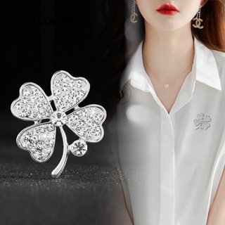 Lovito Elegante Strass Liso Trevo De Quatro Folhas Broches Versáteis Requintados Para Mulheres LFA10724