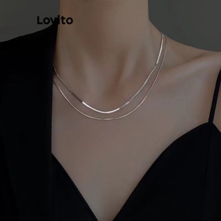 Lovito Elegante Corrente De Osso De Cobra De Metal Liso Conjunto De Duas Peças Colares Para Mulheres LFA10461