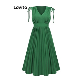 Lovito Vestido Elegante Liso Plissado Com Cordão Para Mulheres LNL41085