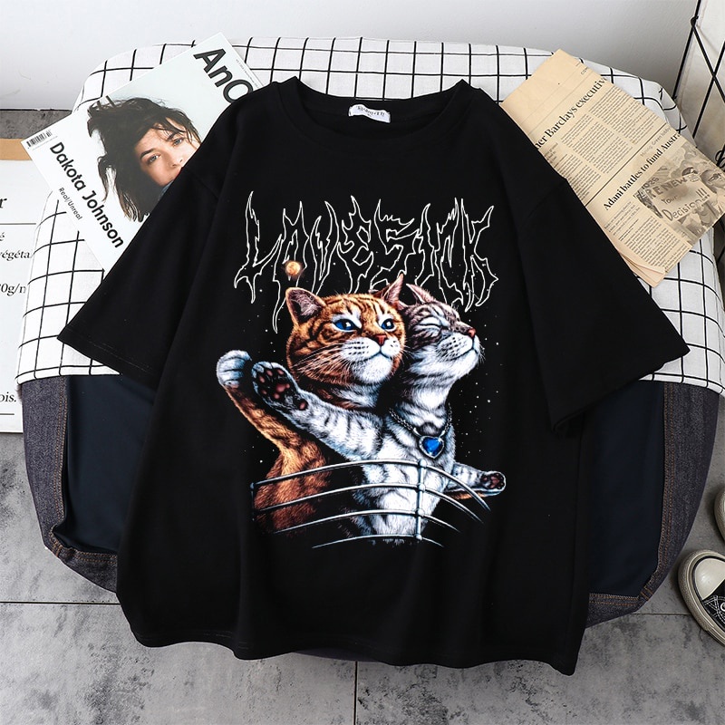 Camisa Camiseta Básica Gatos Encenando Titanic plus Size Roupa Bts kpop