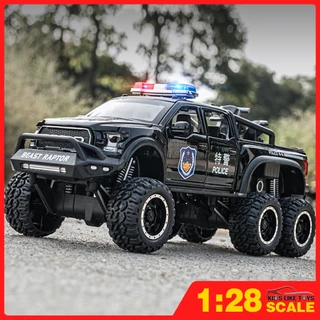 KLT 1 : 28 FORD F-150 RAPTOR Polícia Carro De Brinquedo De Liga Metálica Modelo De Diecast Vehicle For Boys Kids Simulação De Som Efeito De Luz Coleção De Hobbies De Presente