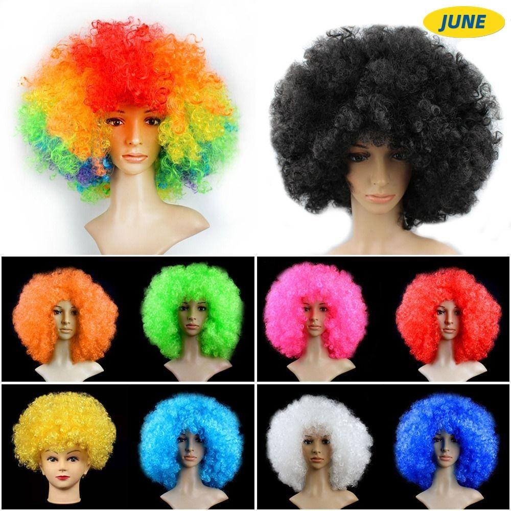 Junho Peruca Preta Afro Curly Wig Fashion Vários Palhaços Coloridos ...