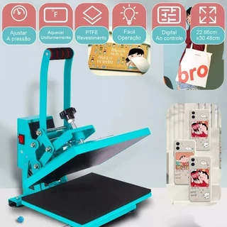 Prensa Térmica Plana 23x30cm A4 Sublimação Transfer Camiseta Ciano / Rosa e Branco MECOLOUR