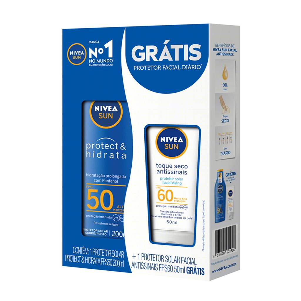 Protetor Solar Nivea Protect & Hidrata FPS 50 200ml e Ganhe Protetor Solar Nivea Antissinais FPS 60 50ml