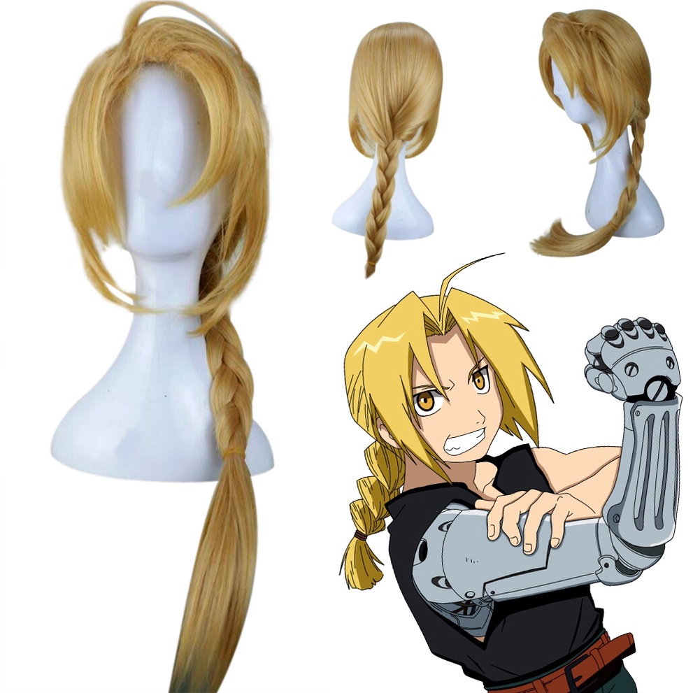 Peruca Edward Elric Fullmetal Alchemist loira trança cosplay