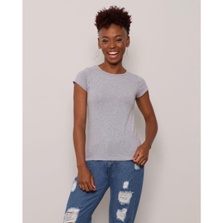 Blusa Feminina Básica Manga Curta Mescla Médio