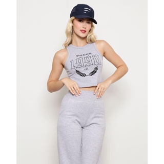 Blusa Cropped Feminina Estampa 1990 Cinza