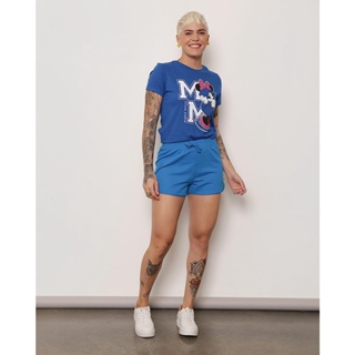 Short Moletinho Feminino Bordado Good Vibes Azul