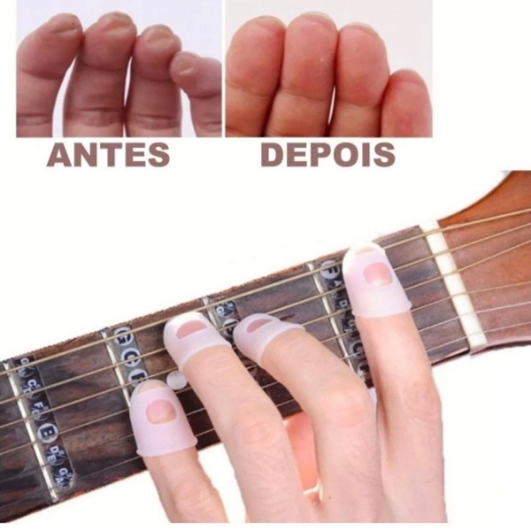 Kit com 4 Protetores de dedos para Tocar Violão Guitarra Ukulele Baixo Dedal Tamanho Pequeno de Silicone Transparente