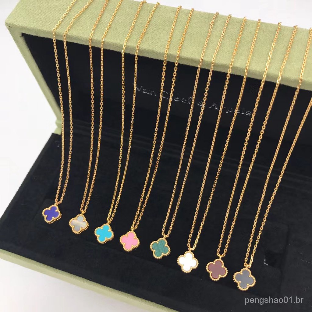 Van 18k Colar Pingente De Quatro Folhas De Ouro Folheado A VCA Cleef