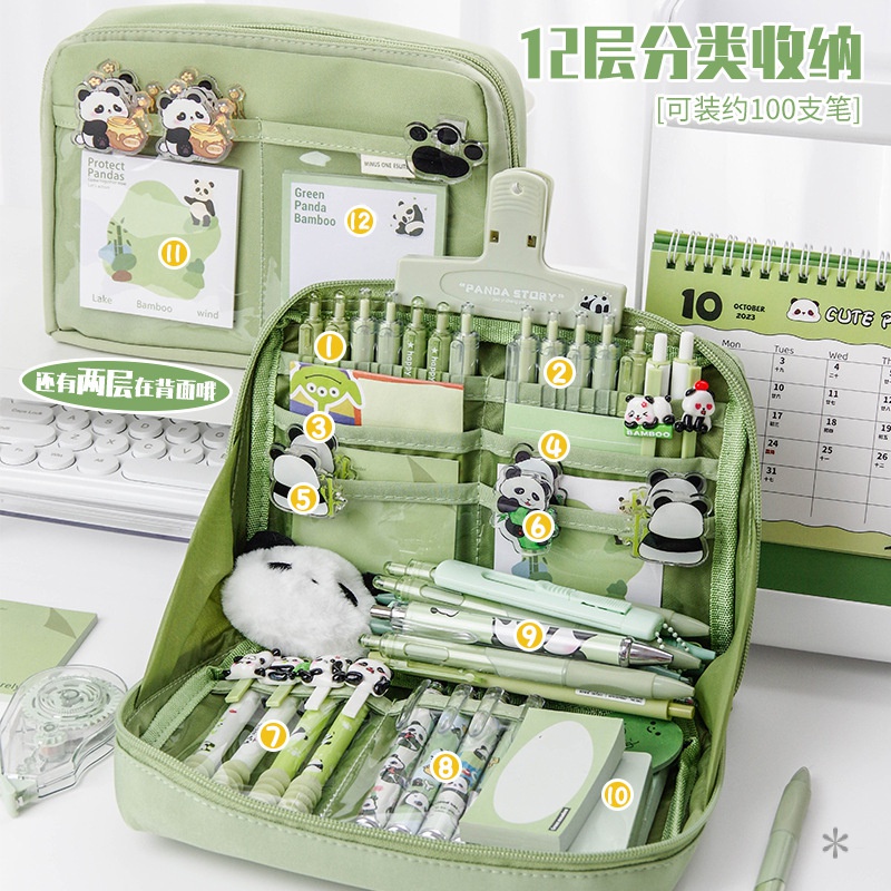 Panda de 12 camadas com vários compartimentos saco de canetas de grande capacidade menina do ensino médio menina estudante simples caixa de lápis caixa de papelaria