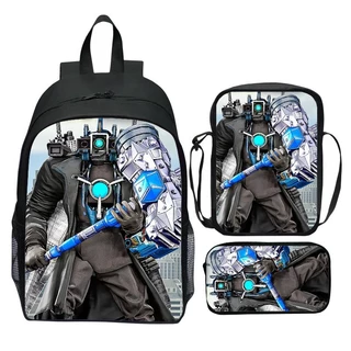 3 Peças/Conjunto Skibidi Toilet Mochila Impressa Do Anime Dos Desenhos Animados Das Crianças Da Escola Leve E Carga Reduzindo a Mochila