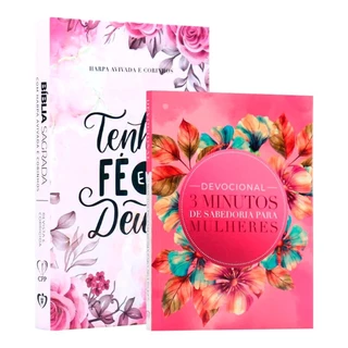 Kit Bíblia RC | Harpa Avidada e Corinhos | Slim | Fé + Devocional 3 Minutos de Sabedoria Flores | Celebrai-vos