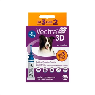 Vectra 3D 3,6ml Antipulgas e Carrapatos Ceva para Cães de 10 a 25Kg - Leve 3 Pague 2