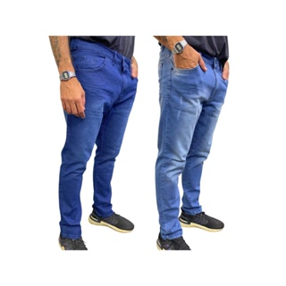 Kit 2 Calça Jeans Masculina Tradicional Reta Slim Com Strech Lycra Elastano