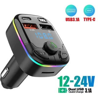 Carro 3.1A Carregador Rápido PD + Duplo USB Bluetooth 5.0 Transmissor FM Colorido Atmosfera Display Luz Mãos-Livres MP3
