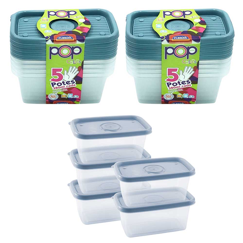 Jogo com 10 potes 380ml plástico azul para mantimentos alimentos comida ...