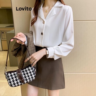 Lovito Blusa Elegante Frontal Com Botão Liso Para Mulheres LNE41266