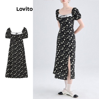 Lovito Vestido Romântico Ditsy Floral Com Frente Dividida Para Mulheres LNE41155