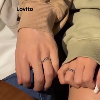 Lovito Anéis Luminosos Casuais De Casal Com Letras Simples Para Mulheres LFA11210