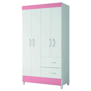 Guarda Roupas Solteiro 4 Portas 2 Gavetas Mobi Branco / Rosa Flex Albatroz