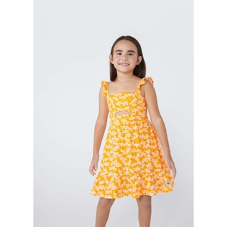 Vestido Midi Infantil Alças Com Babados Estampado Hering Kids