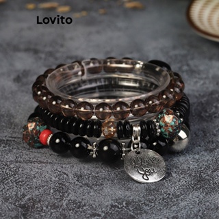 Lovito Conjunto Casual De Pérolas De Metal Com Textura Lisa E Frisada Pulseira Para Mulheres LCS04095