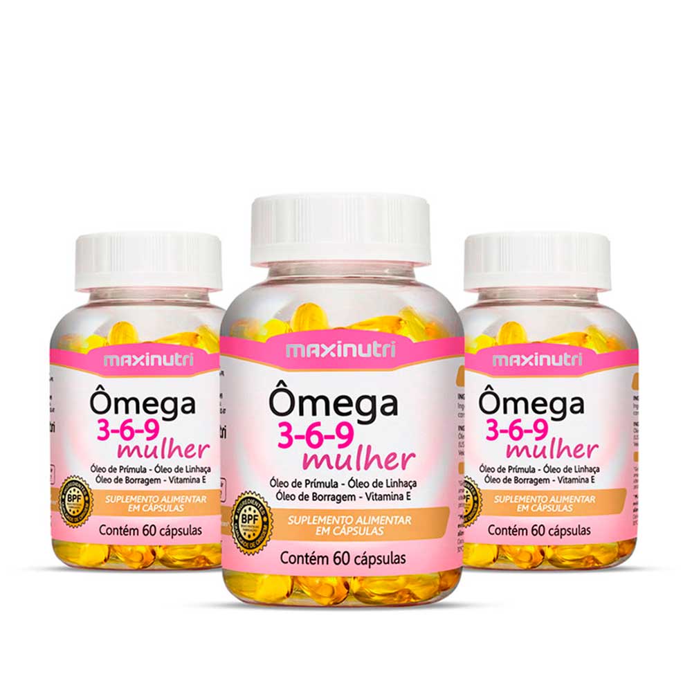 Kit 3 Ômega 3-6-9 Mulher Alivia Sintomas TPM e Menopausa 60 Cáps ...