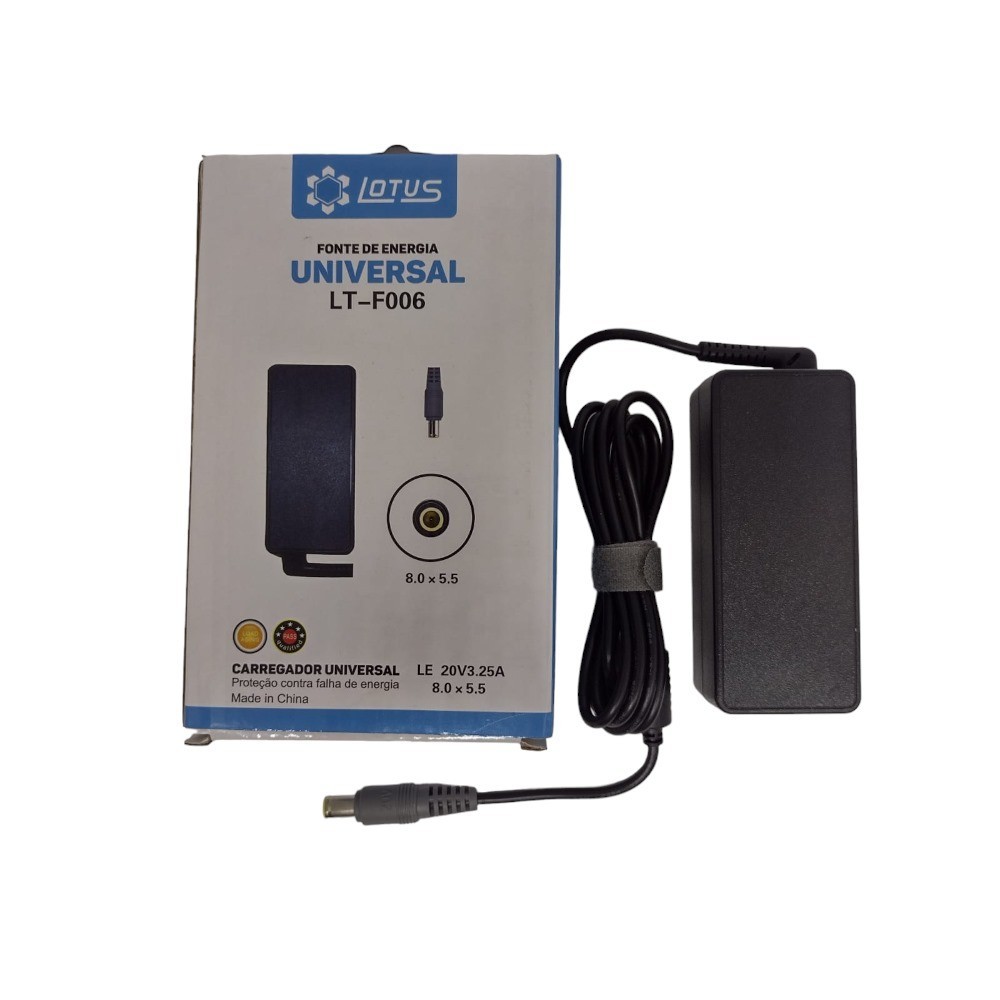 Fonte P/ Notebook 20V 3.25A Pino 8.0 x 5.5mm Lotus LT F006