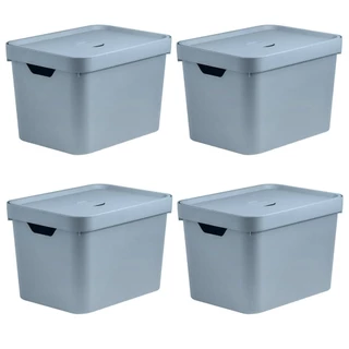 Kit 4 Caixas Organizadora 18L OU 24,5x27x36cm Cube Azul