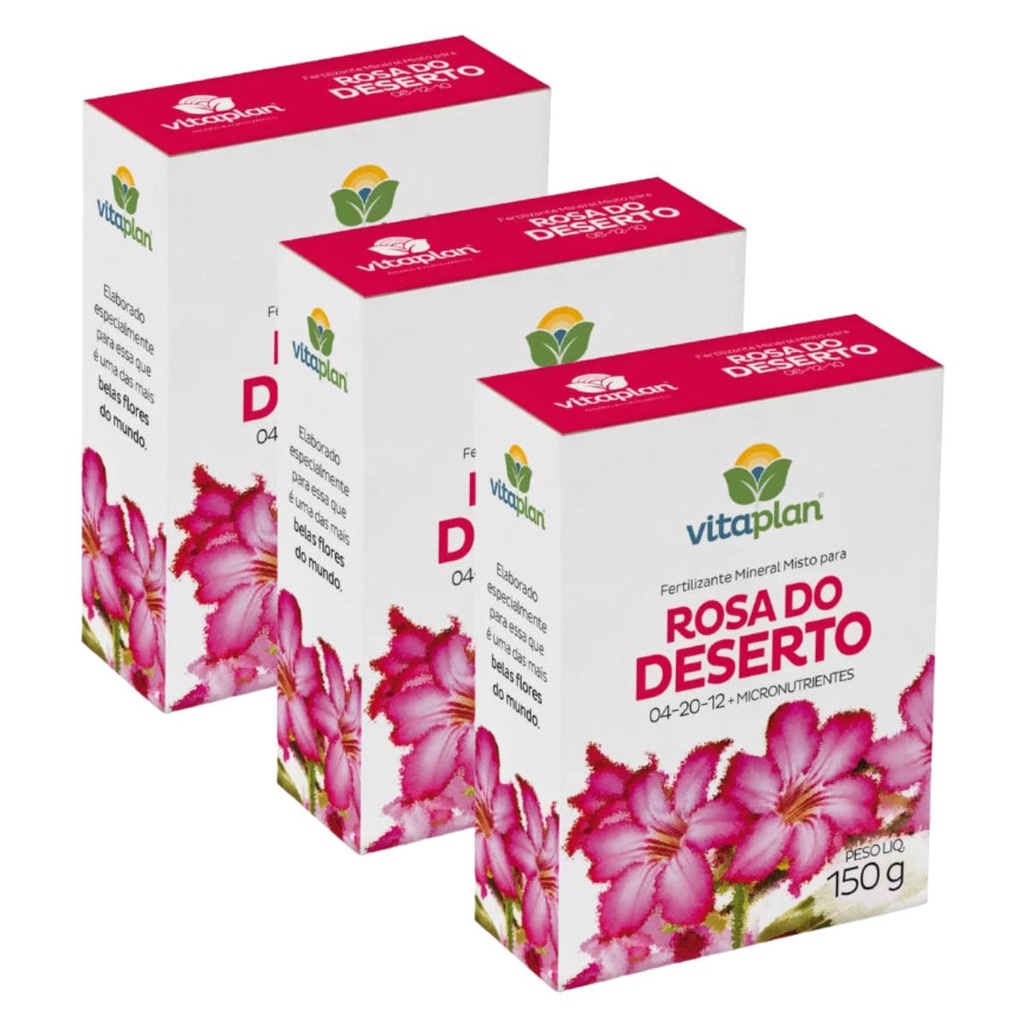 Kit 3 Adubo Fertilizante NPK Para Rosa do Deserto Cacto e Suculenta 150g Única Vitaplan Enraizador Floração e Folhagens- Nutriplan