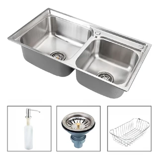 Pia Cuba Cozinha Gourmet Dupla 68x39cm Aço Inox E Acessórios