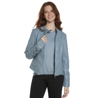 Jaqueta Feminina Pu Bolsos Com Zíper Polo Wear Azul Médio