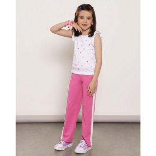 Calça Infantil Reta Com Recortes Rosa
