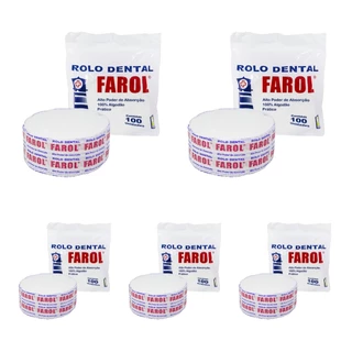 Kit 500 Unidades Rolete de Algodão Dental Farol 100% Fibra de Algodão Rolo Dental