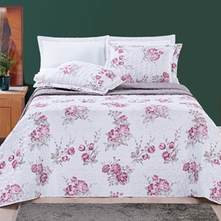 COLCHA Cobre Leito Avere 3PECAS CASAL PADRAO 200 Fios Estampado FLOR Floral MICROPERCAL DUPLA FACE MATELADO ULTRASSONICO