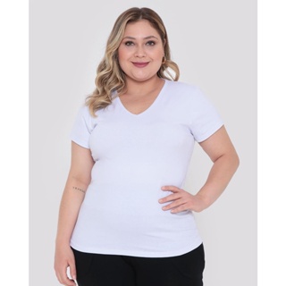 Blusa Feminina Plus Size Básica Decote V Branca