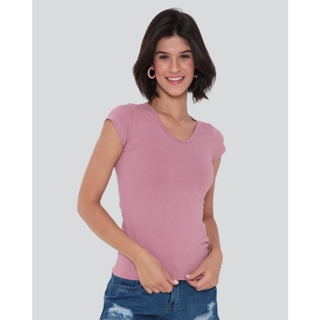 Blusa Feminina Básica Decote V Rosa