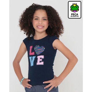 Blusa Infantil Love Paetês Reversíveis Marinho