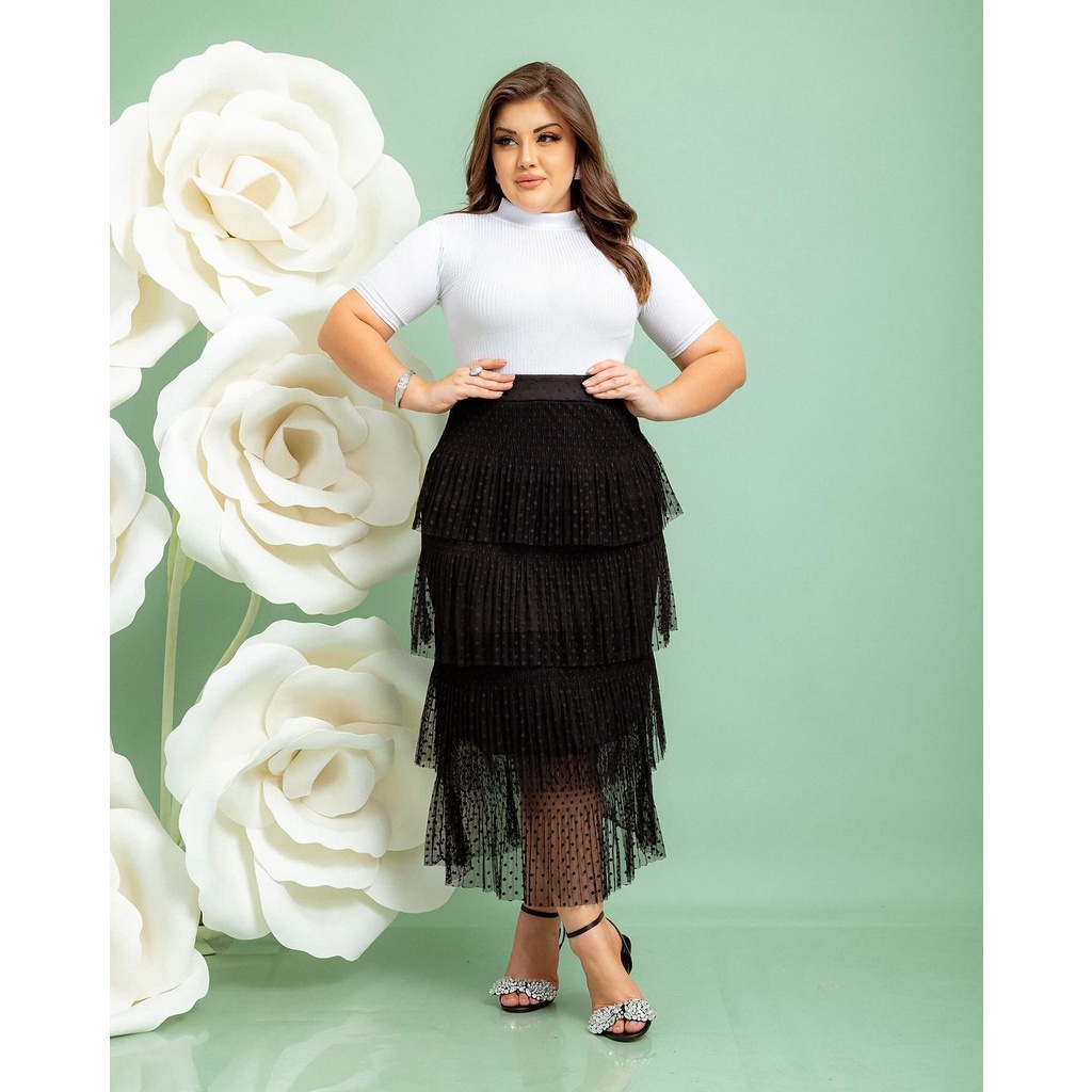 Saia Tule Poa Camadas e Babados tam unico Shopee Brasil