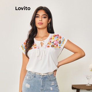 Lovito Casual Blusa Feminina Floral Bordada LBA05138 (Branco)