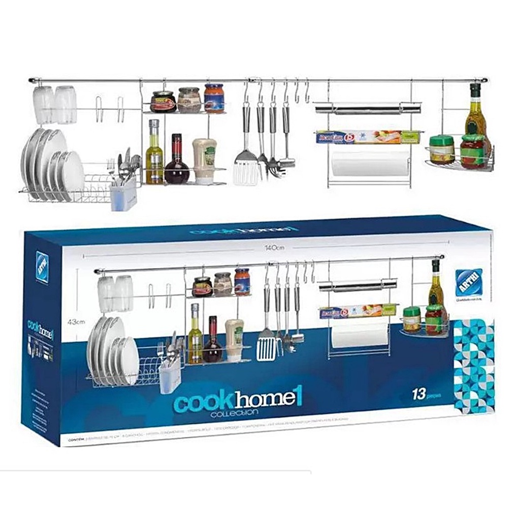 Kit Cozinha Suspensa Escorredor 10 Pratos Louça Barra Porta / Area Gourmet Organizador Aramado Parede