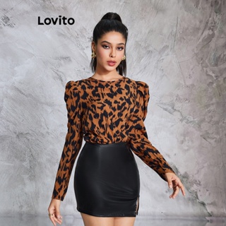 Lovito Blusa Aberta nas Costas com Estampa de Leopardo para Mulheres LBE02043 (Marrom)