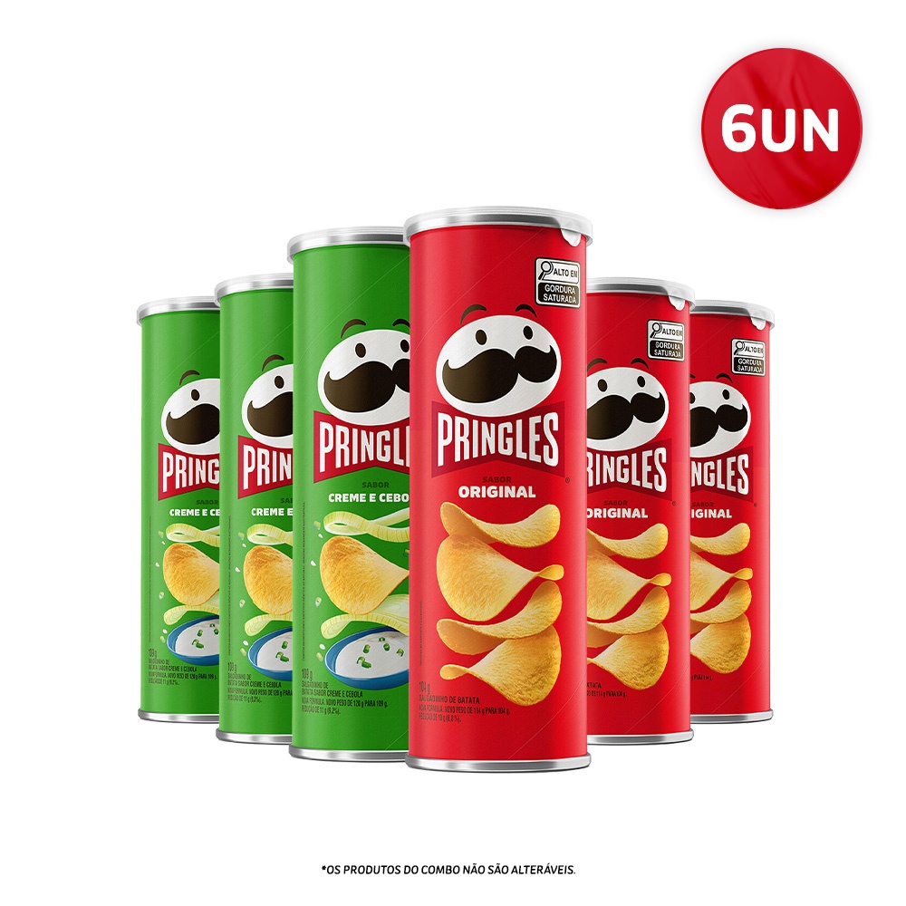 Combo Pringles Original 3 unid + Creme e Cebola 3 unid