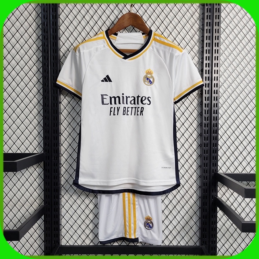 Novo 23/24 Infantil Conjunto Camisa de Time RMD Branca Camiseta de Futebol Criança Uniforme Calções Moletom Kit