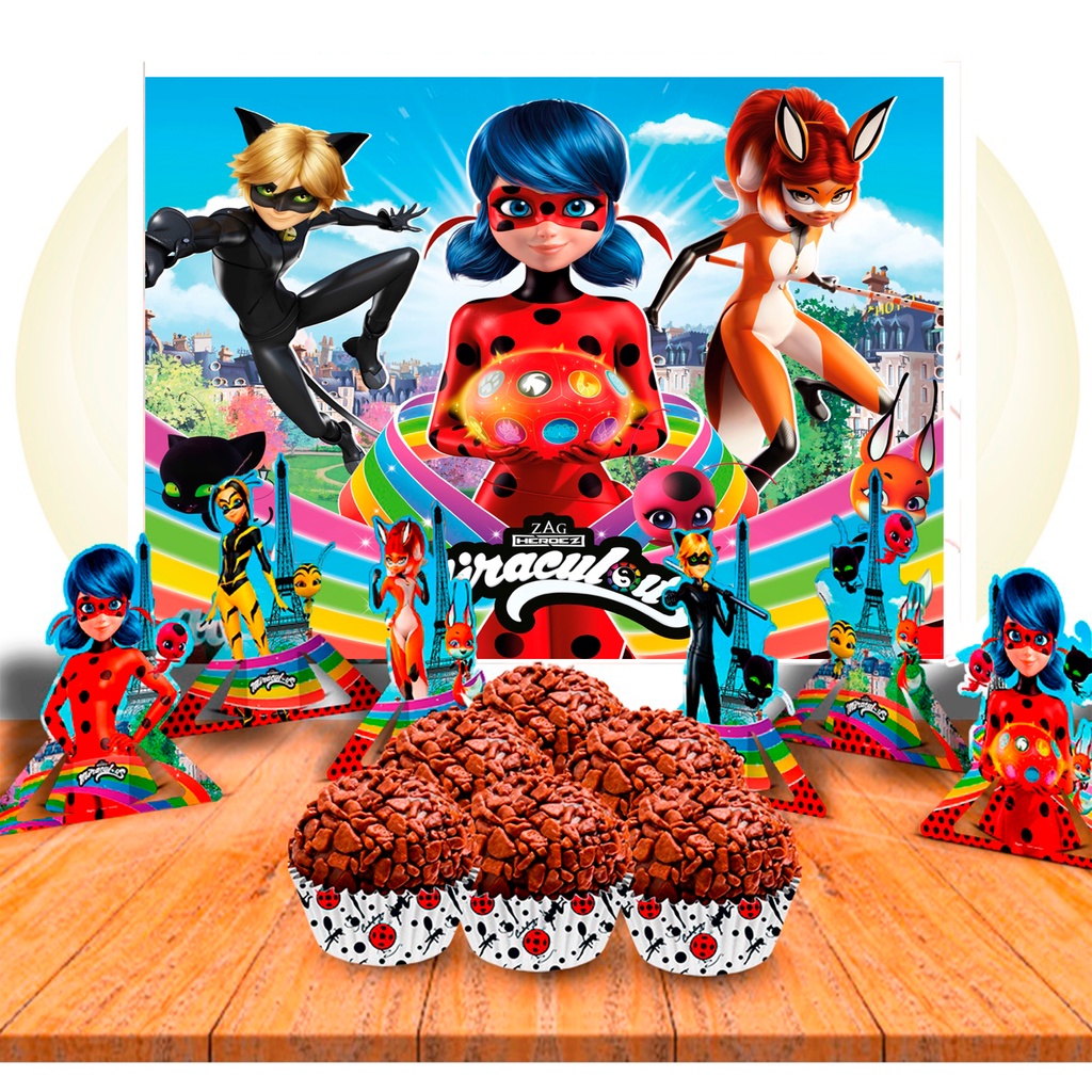 Kit festa completo 107 pçs decoração Ladybug aniversário